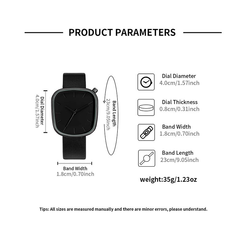 Men's Minimalist Watch Fashion Versatile Men's and Women's Square Watch Scale Black and White Premium Quartz Watch