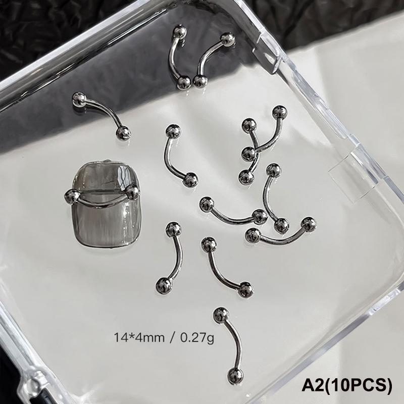 10 PCS Mixed Alloy Retro Circle Nails Art Charms 3D Punk Style Black Silver Nail Parts Nail Decoration Manicure Accessoires