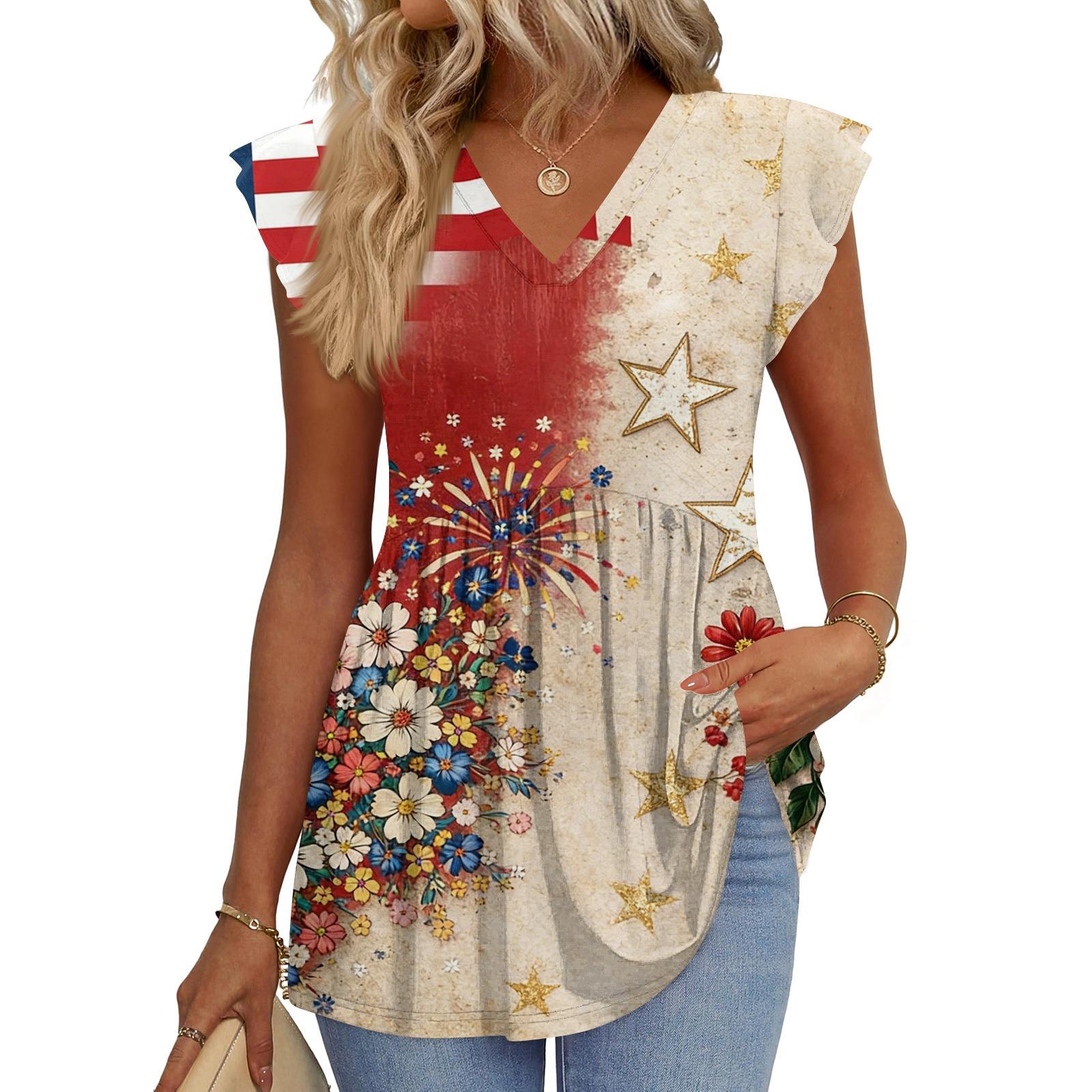 

Womens Tops Fashionable V-neck Ruffled Sleeve Short-sleeved T-shirt Business Blouses L бежевый