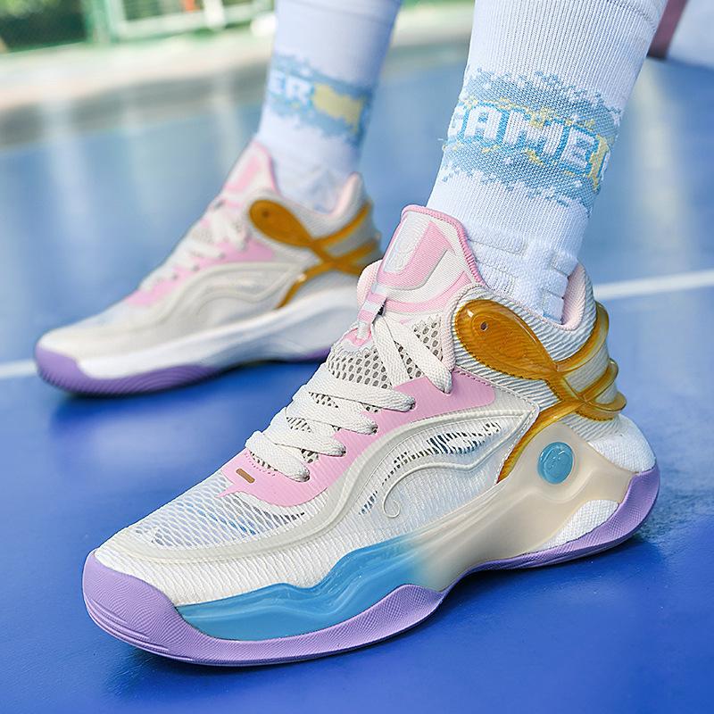 2025 New Luminous Running Shoes Real Popcorn Rubber Sole Professional Game Basketball Shoes Female Couple Sports Shoes