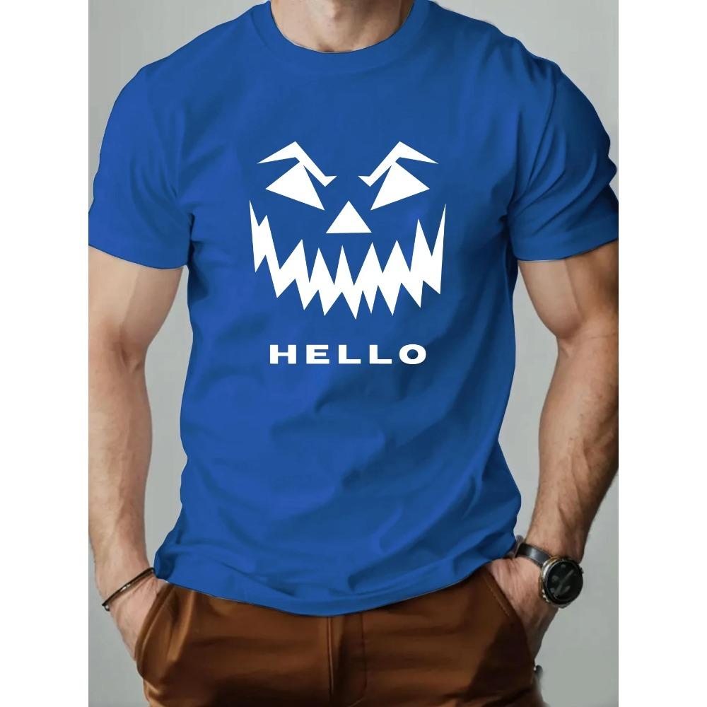 2025 Summer Men T-shirt Short Sleeve 100% Cotton Breathable Round Neck Hello English Print Hip Hop Streetwear Casual Custom