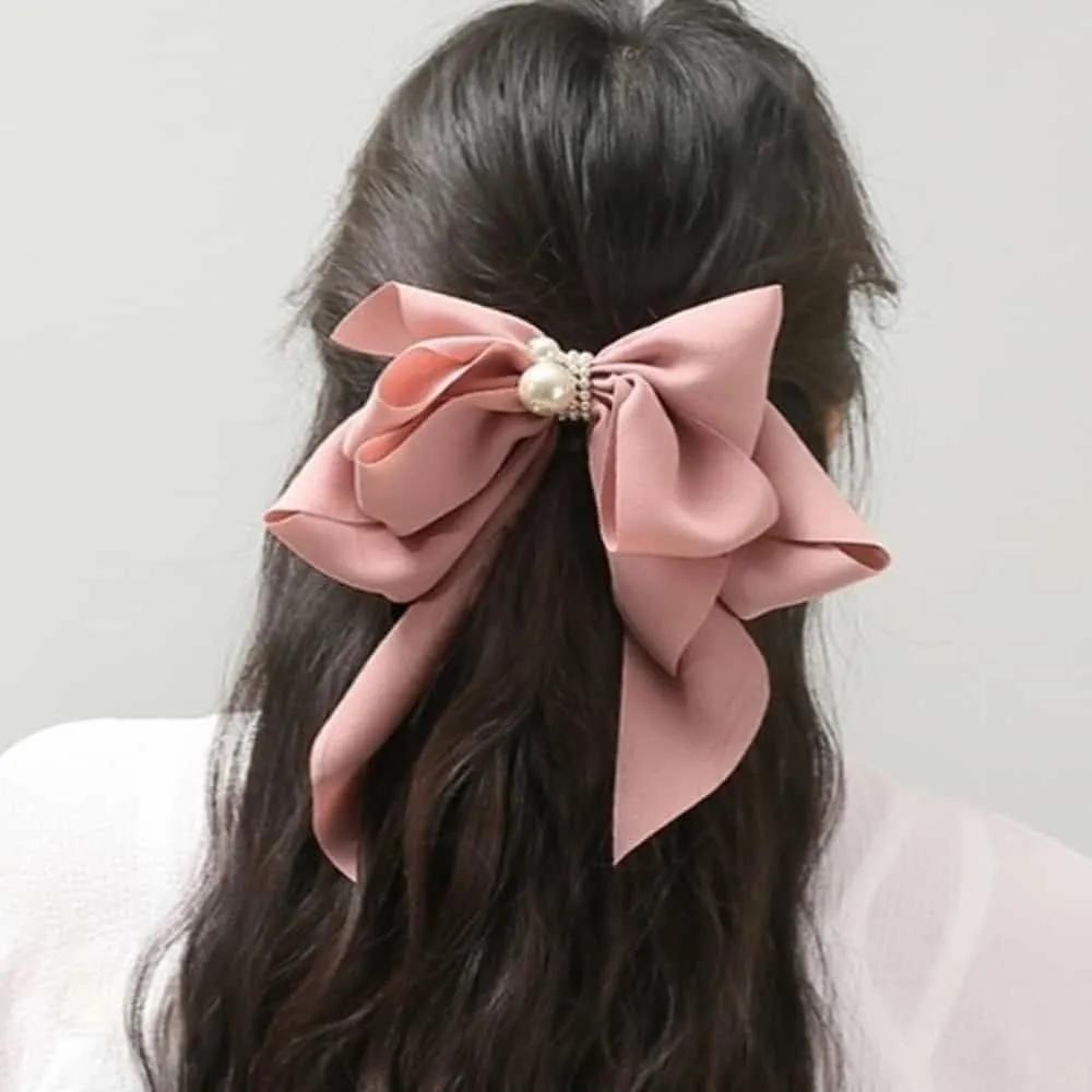ASSHOP Butterfly Pearl Pink Automatic Hairpin Ponytail Ribbon Pin