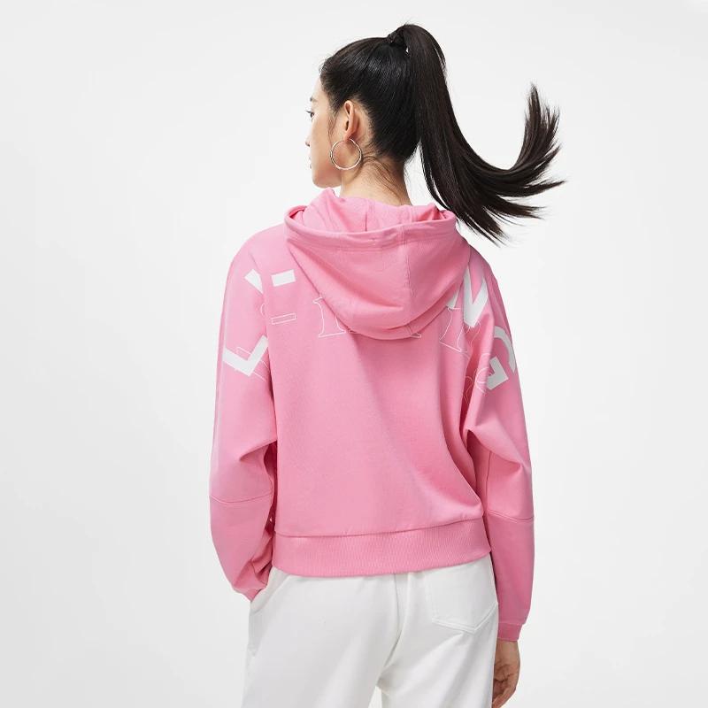 Li Ning Fitness Series Solid Color Pullover Hoodie Women hoodies Pink AWDT628-2