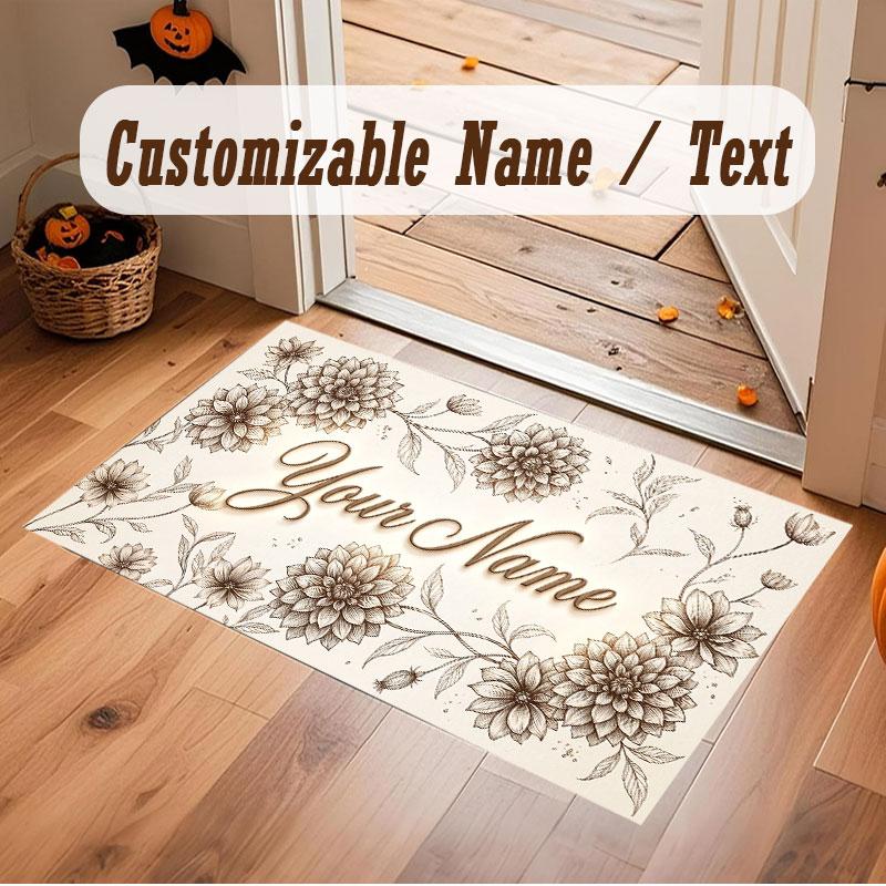 Floral Garden Theme Crystal Velvet Floor Rug Personalized Custom Name Text Warm Carpet Home Decoration