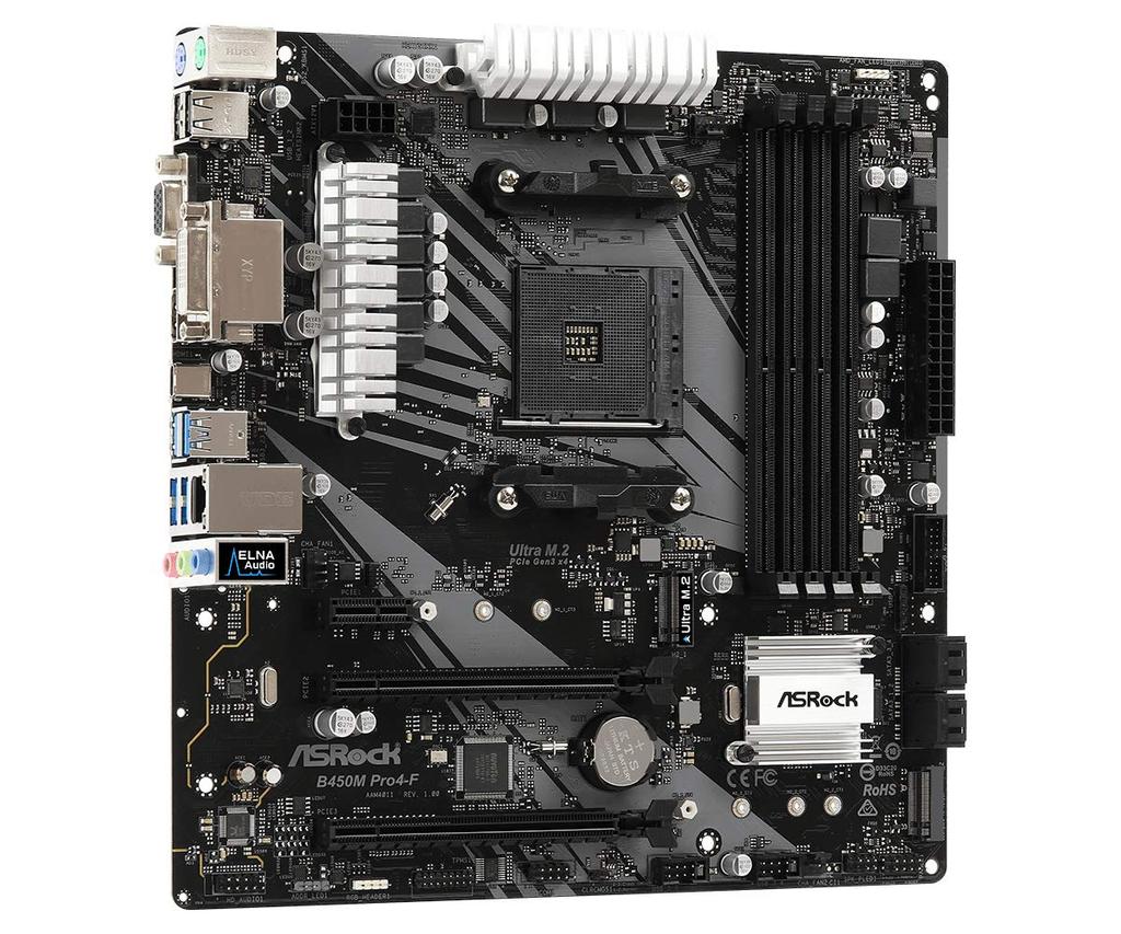 Asrock B450M Socket AMD Promontory Quad Základní deska PRO4-F AM4/ B450/ DDR4/ CrossFireX/ SATA3&USB3.1/ M.2/ A&GbE/MicroATX