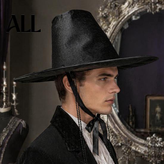 Lightweight Stage Headwear Korean Traditional Hat, Anime Cosplay Accessory, Performance Flat Durable Top Hat with Beaded Chain for Cosplay,