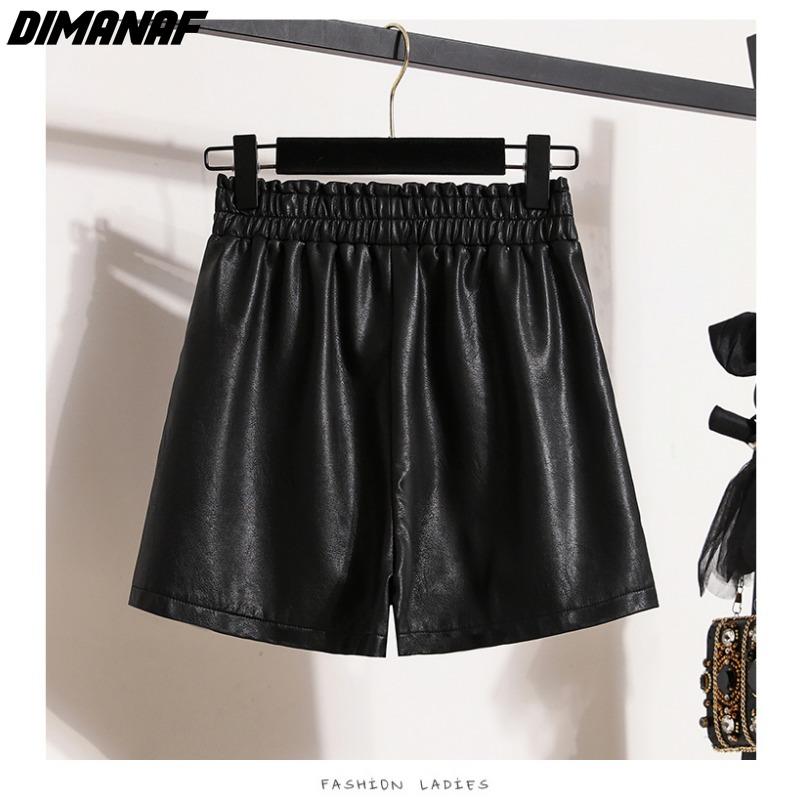 DIMANAF 2023 Plus Größe Herbst Winter Shorts Frauen Neue Schwarz PU Leder Casual Lose Breite Bein Hosen Kurze Hosen