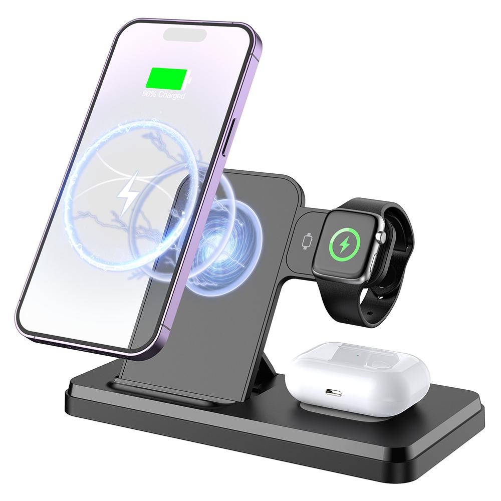 HT-514 Składana stacja ładująca 3 w 1 15W ładowarka bezprzewodowa na telefon/zegarek/słuchawki