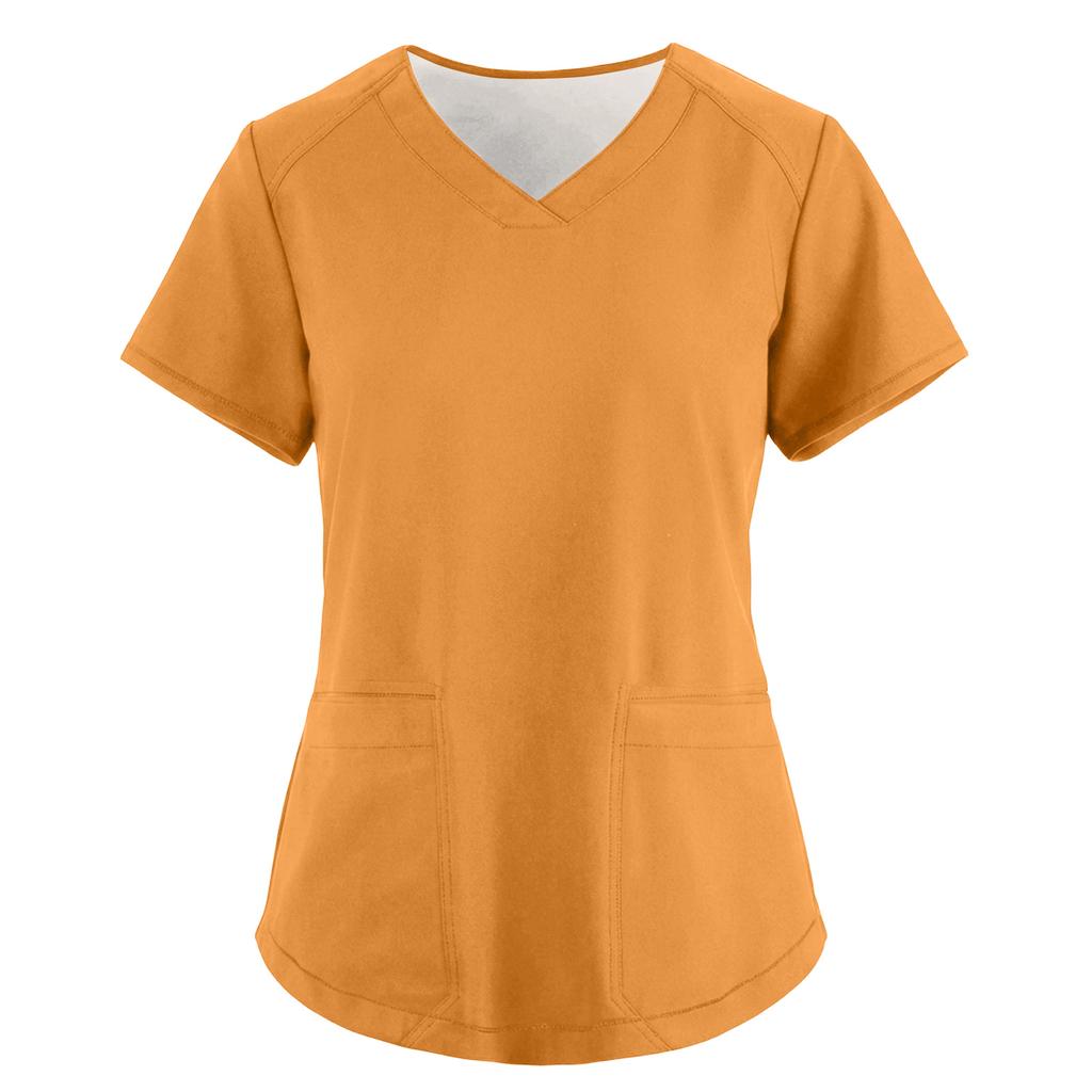 Women's Fashionable Loose-Fit Short-Sleeve V-Neck Pocket Workwear Top