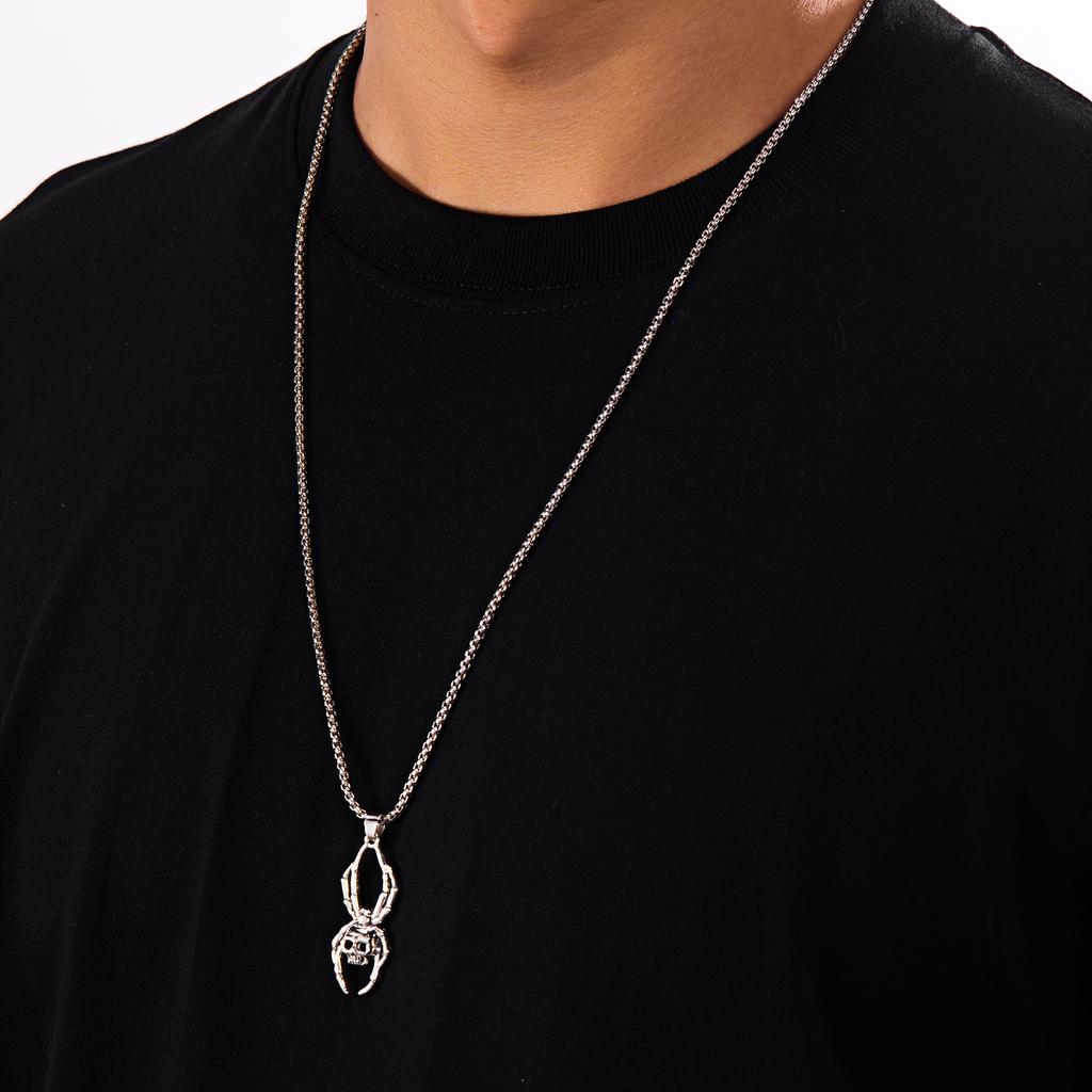 Vintage Charme Skelett Spinnennetz Halskette Herren Damen Goth Punk Totenkopf Geist Hand Anhänger Kette Halskette Halloween Schmuck Geschenk