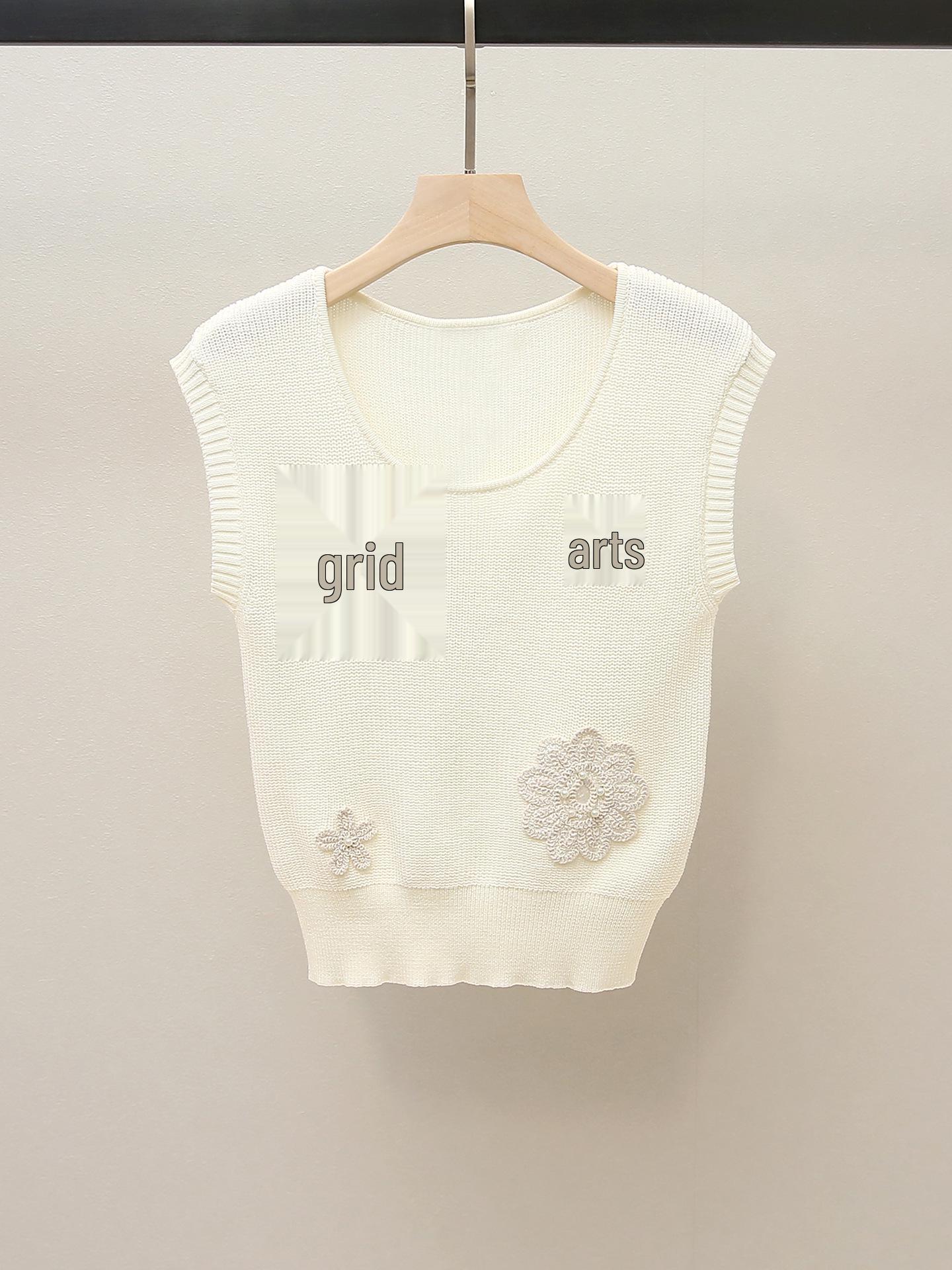 

Осенний милый французский вышитый трикотажный жилет без рукавов для женщин Small бежевый