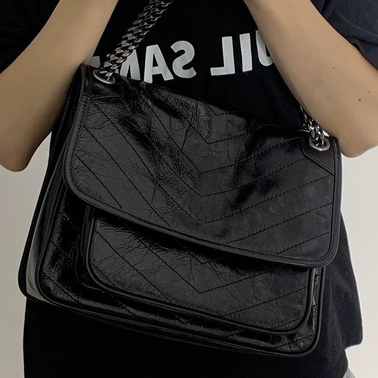 Nová Vrchní Vrstva Hovězí Kůže Topolový Les Niki Mailman Taška Velká Kapacita Módní Jednoramenní Crossbody Řetízková Podpažní Taška