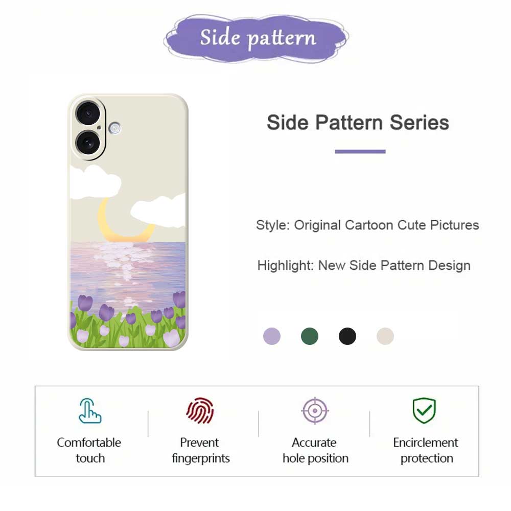 For iPhone 17 Case Flowers and Sea Pattern Printing Straight Edge TPU Phone Back Cover