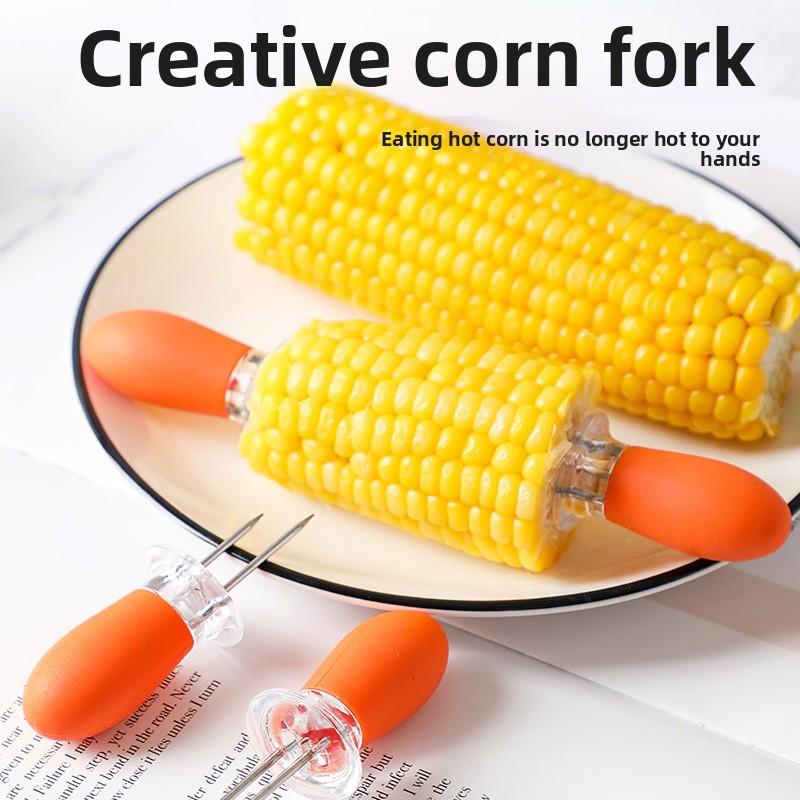 2/1PCS Corn Fork To Eat Corn Anti-scalding Artifact To Eat Corn Insulation Stick Stainless Steel Fruit Fork Children's Safety Folding Fork