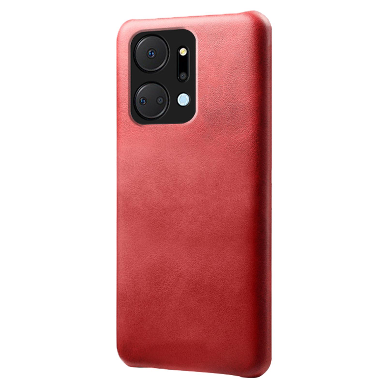 

For Honor X7a 5G Calf Texture Cell Phone Cover Anti-scratch PU Leather Coated PC Mobile Phone Case Red