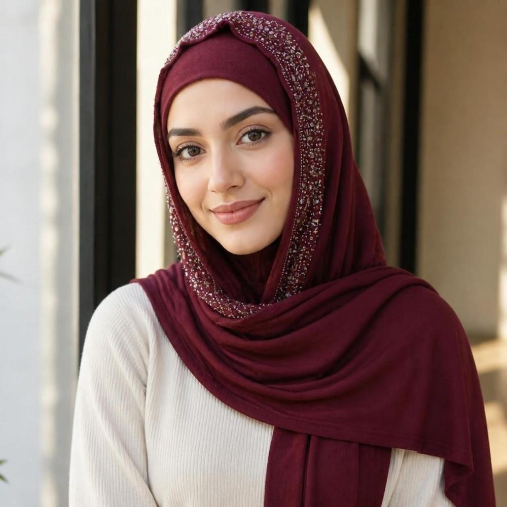 Soft Elastic Instant Hijab Cap Stretchable Head Wrap Hat Fashion Pull on Hijab Daily Wear