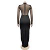 Women's Mesh Hot Drilling Long Sleeve Long Skirt Dress