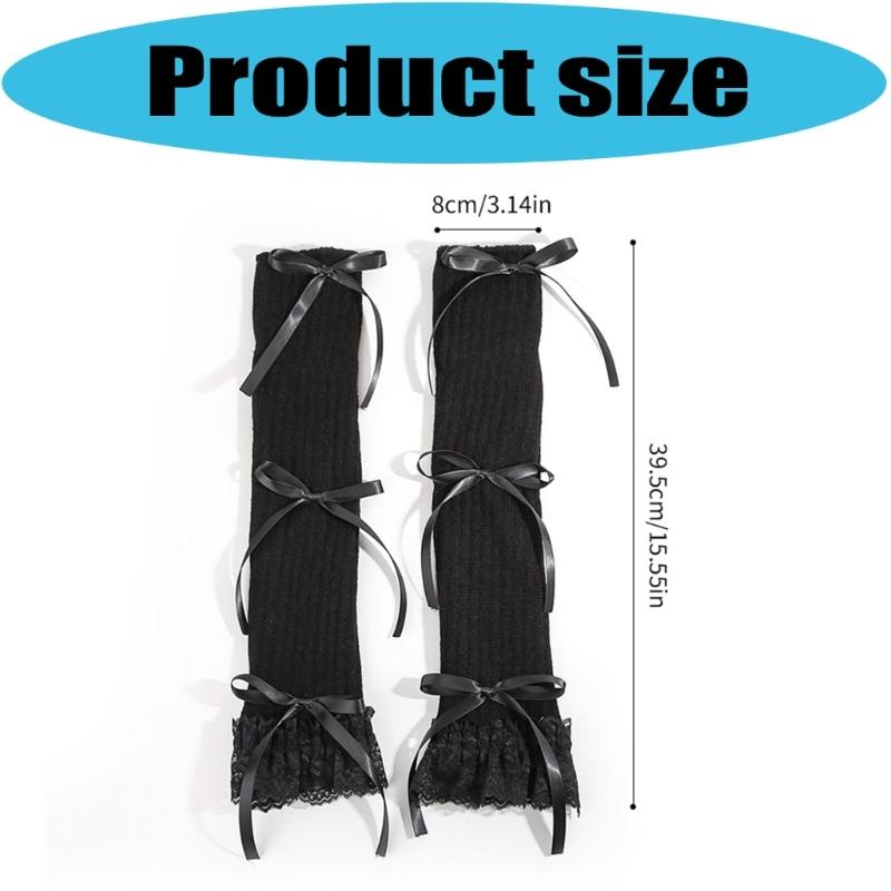 Elegant Lace Bows Stacked Arm Sleeves Breathable Acrylic Arm Warmers for Comfort and Warm in Winter Outdoor Activities