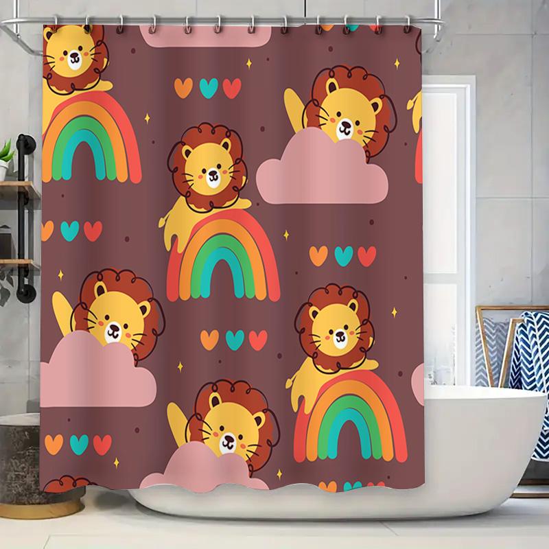 

Animal Print Shower Curtains with Rainbow Design Cute Lion and Clouds Decor for Bathroom Made of Waterproof Fabric Easy Hanging 90x180cm