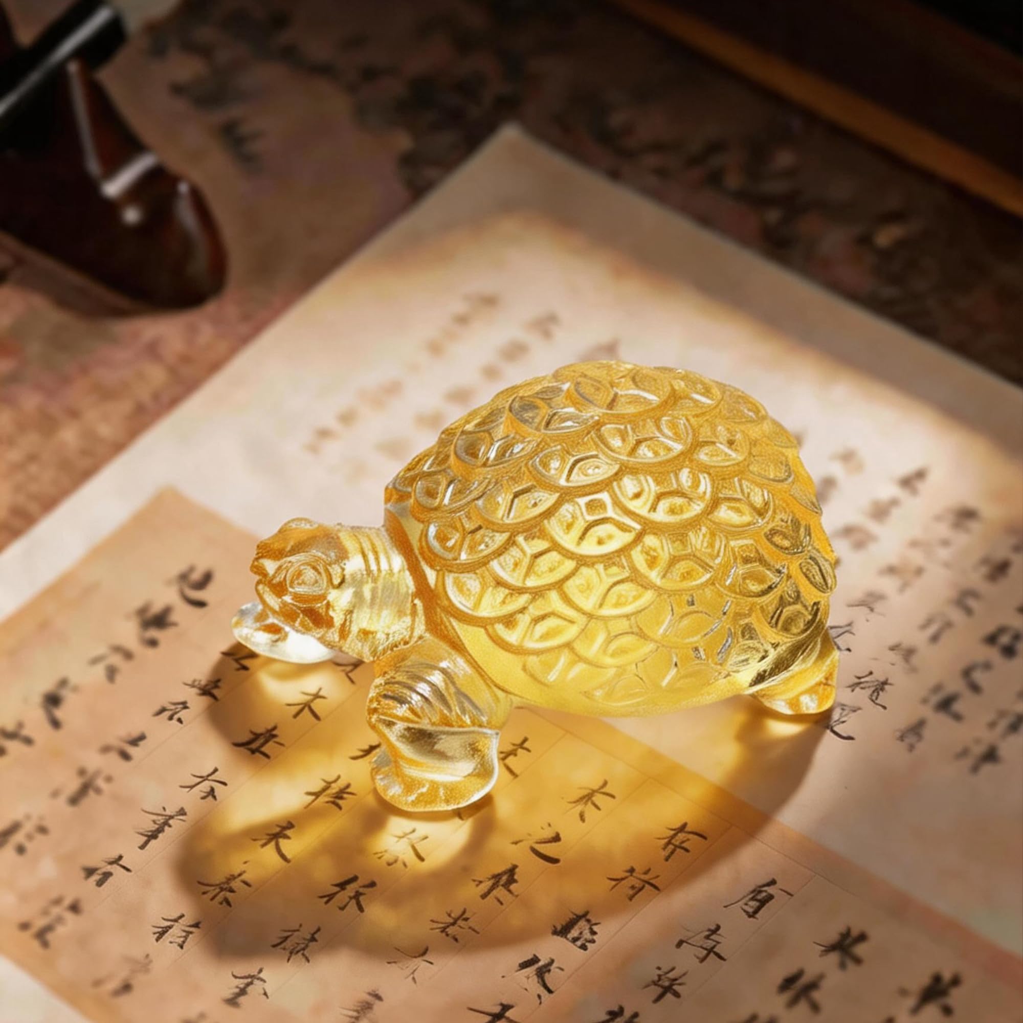 Aris & Juno Golden Money Turtle Figurine LIULI Oriental Feng Shui Lucky Turtle Statue for Home Living Room Office Display coloful