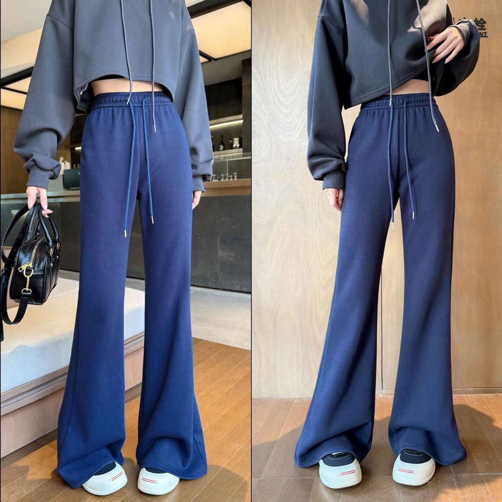 Micro-pull sweatpants women's new autumn navy blue small drape lazy slack horn pants