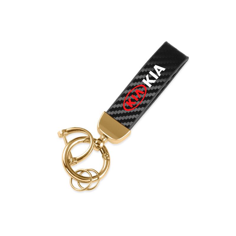 YBVX3 Carbon Leather Luxury Car Logo Keychain Zinc Alloy Emblem Keyring For KIA EV6 Stinger RIO Sorento Picanto Ceed Borrego Syros K4