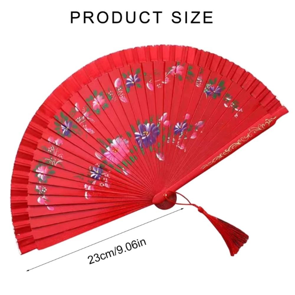 Wooden Dance Fan Double Sided Hand Painted Fan Elegant Folding Fan Performances