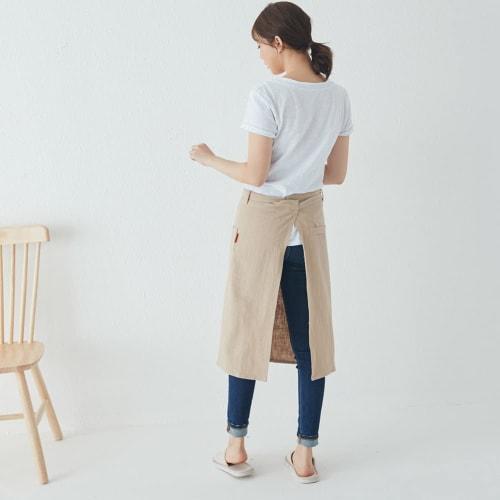 JOYAIYI Linen Cafe-Style Apron with Two Pockets, Natural Linen, Simple, Unisex (Khaki)