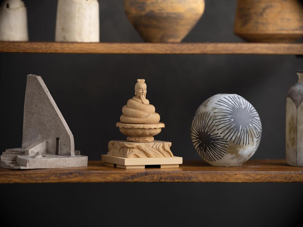 Tiny Buddha Ugajin Snake Buddha Statue Figure Wood Carving Ornament Ugajin 8.5cm (wood Boxwood) - (GSB