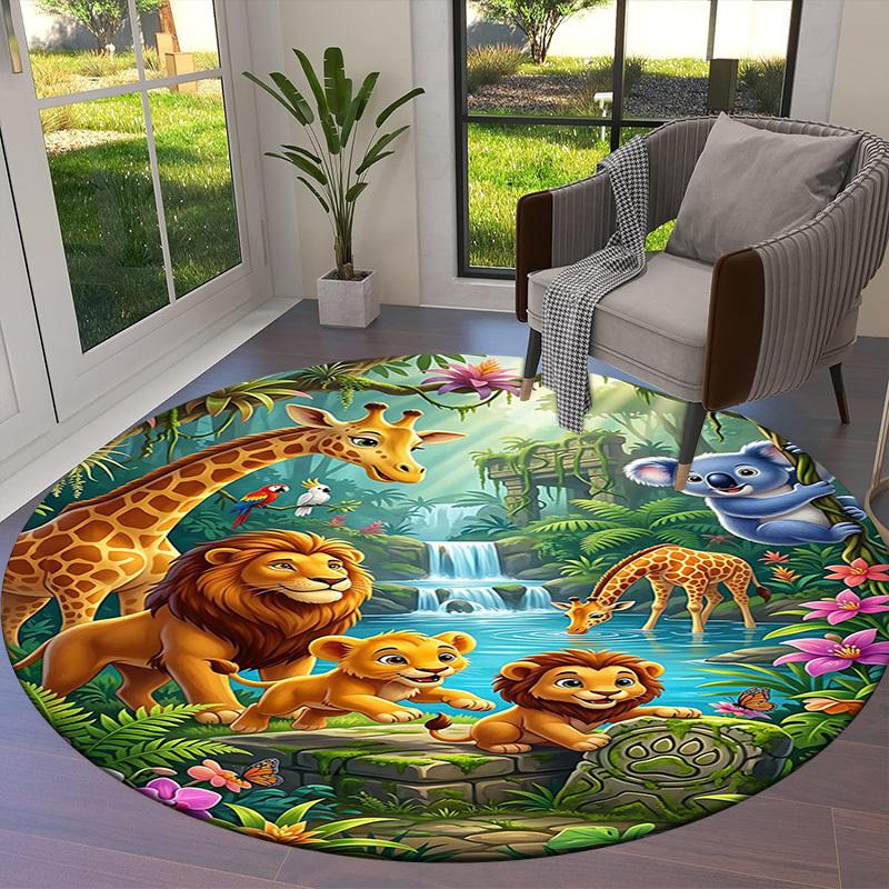 1PC jungle animals Non-Slip Floor Round carpet, Office, family, bedroom, Large Area Rug Indoor Rugs, Durable Polyester-L0422