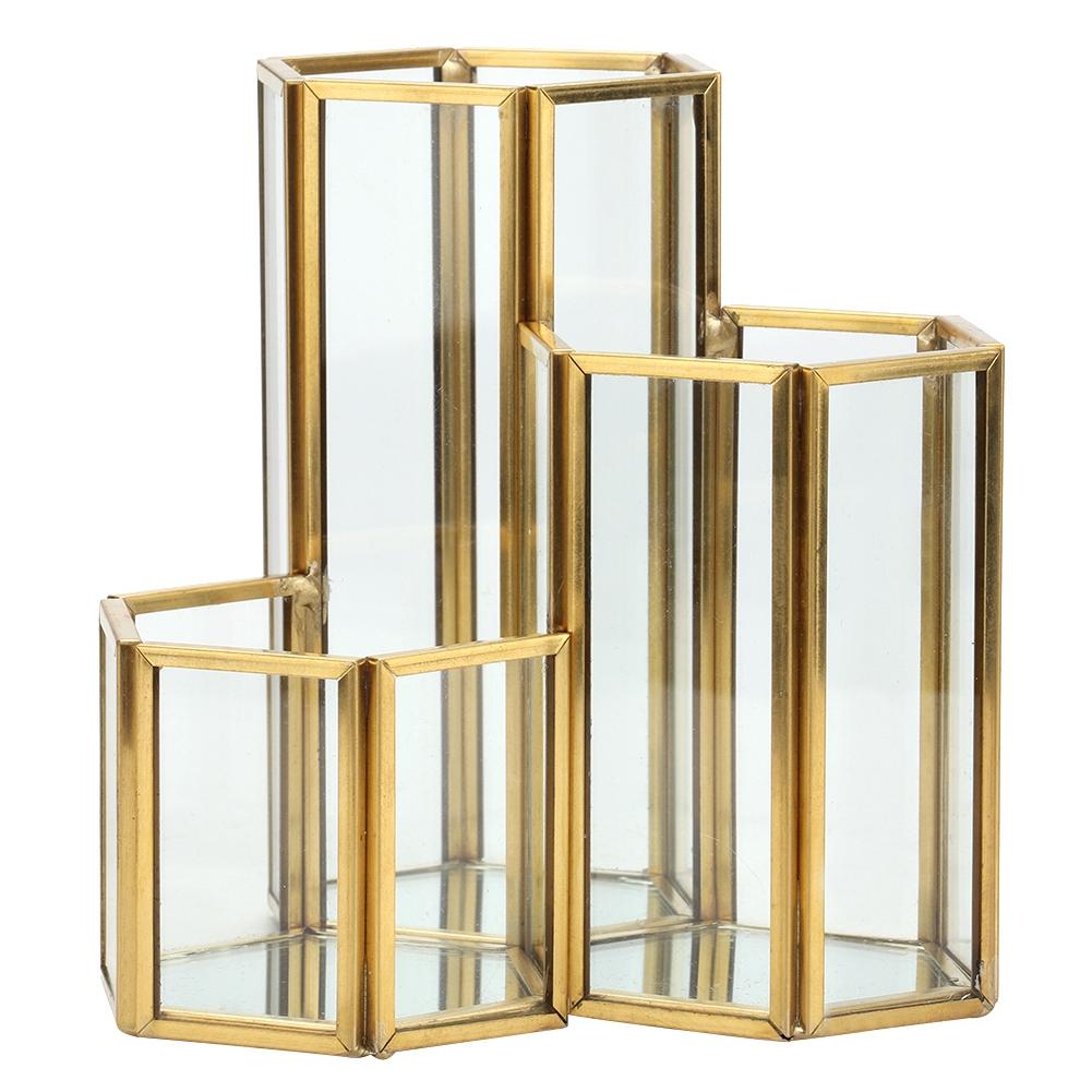 Simple Sexangle Combination Glass Pen Holder,Makeup Brush Holder Desk Organizer Storage