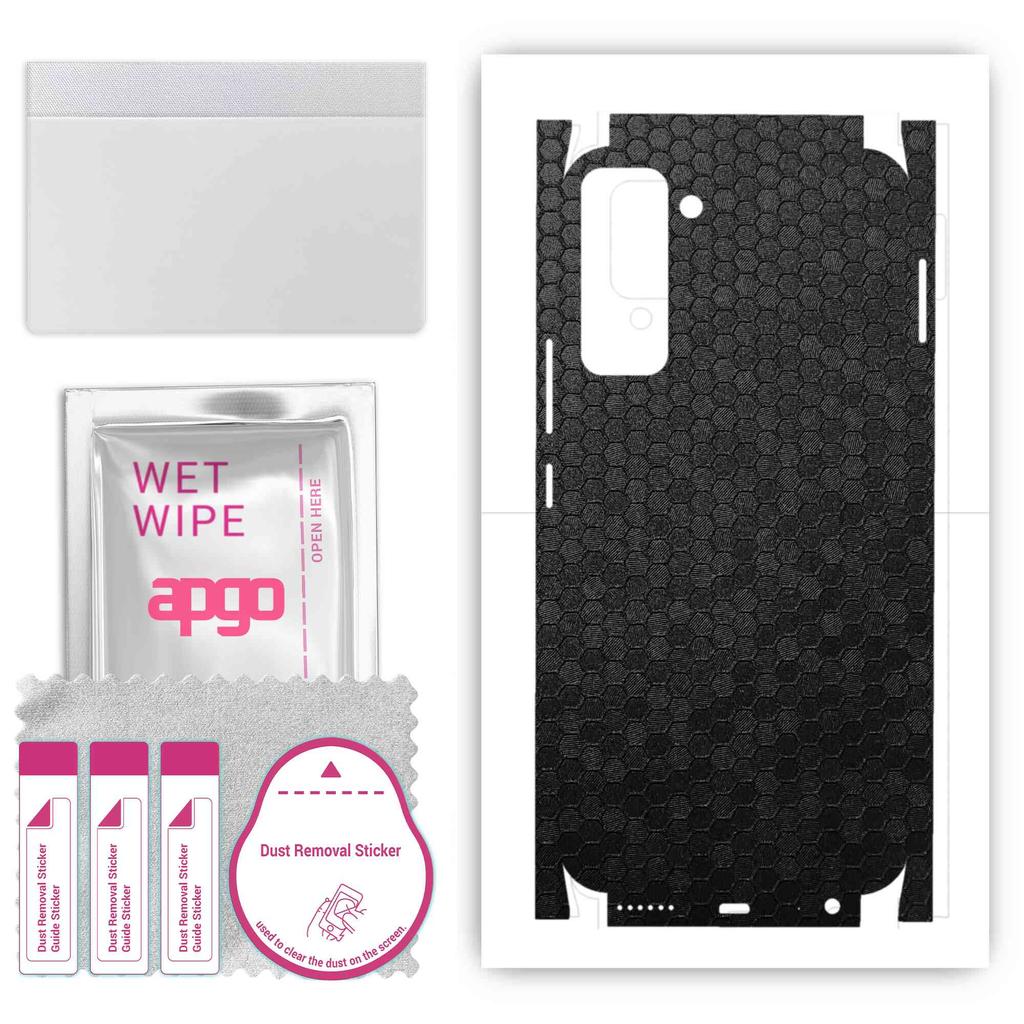 apgo Ochranná samolepka na zadní stranu + boky kompatibilní s Tecno Pop 5 Pro, fólie s plným obalem, fólie, vinyl - vzor černá plástev