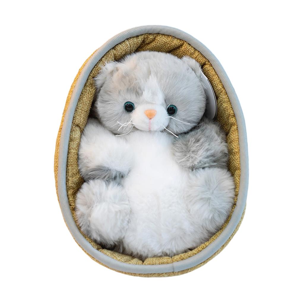 Plush Stuffed Animal Toy with Woven Basket Bed for Children's Gift Decorative Soft Doll