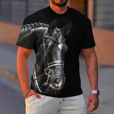 Men's Horse Pattern 3D Printed T-shirt Summer Fashion Leisure Quick Drying Short Sleeved Men's Sports Loose Plus Size Men's Tee