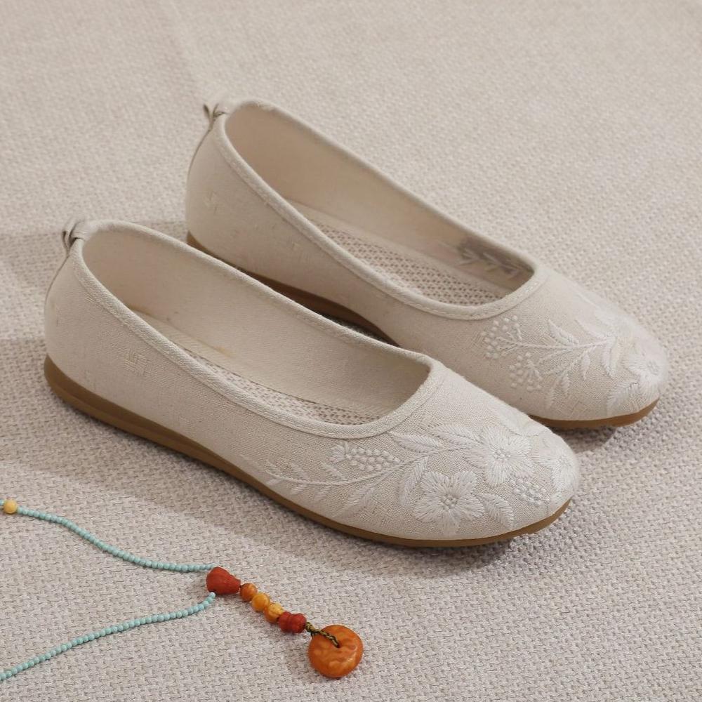 

Женские туфли без застежек, удобные легкие дорожные кроссовки, повседневные прогулочные мокасины для вождения, вышитые рабочие туфли для женщин, туфли с круглым носком 35 бежевый