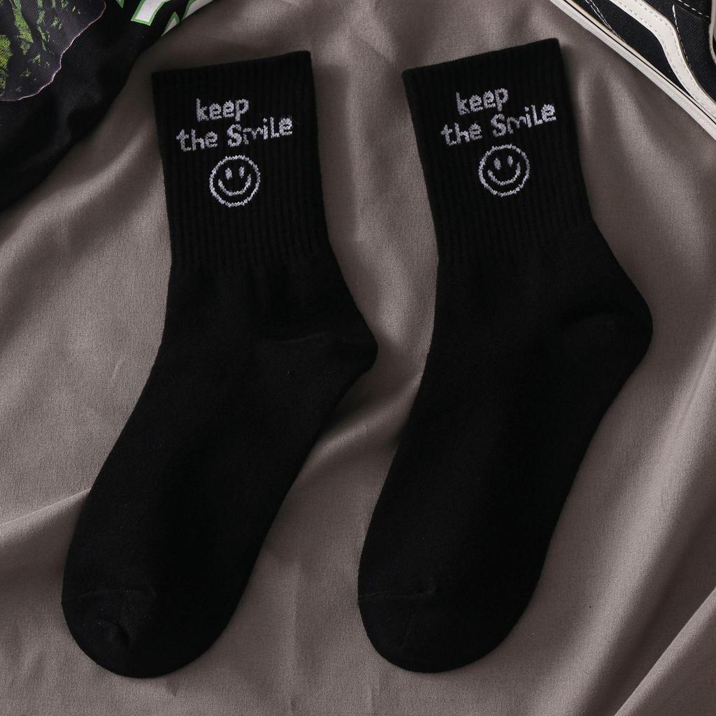 Women's Korean Trendy Cartoon Long Sports Socks - Black & White, Mid-Tube, Autumn/Winter, All-Match.