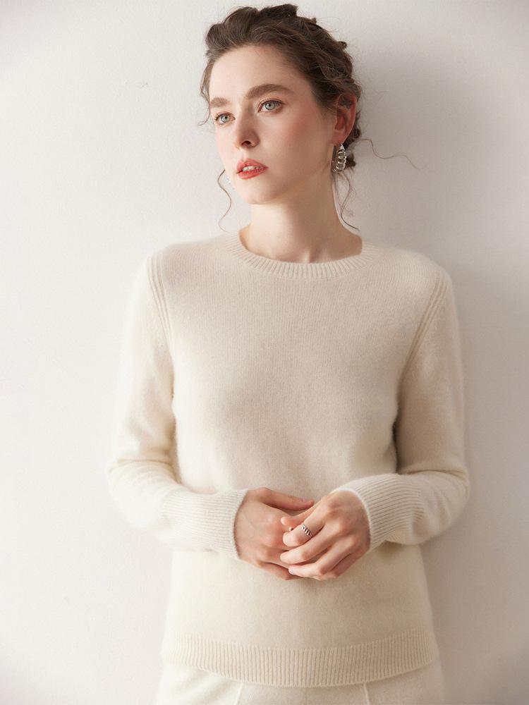 Soft & Delicate Women's Cashmere Sweater: Round Neck, Long Sleeve, Solid Color, Elegant Knitwear for 2025