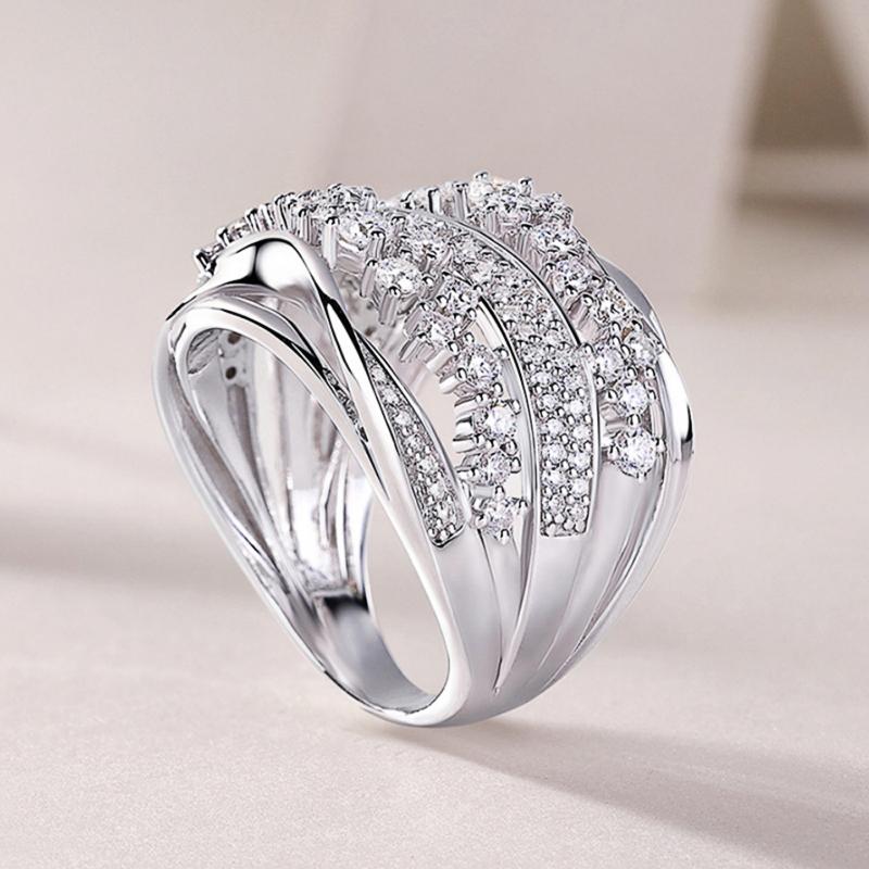 Gorgeous Wide Silver Color Rings for Women Luxury Party Accessories Brilliant Cubic Zirconia Finger Jewelry for Wedding
