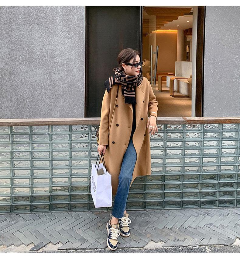 Women's Mid-Length Double-Breasted Wool Camel Coat - Autumn/Winter Korean Style Trend