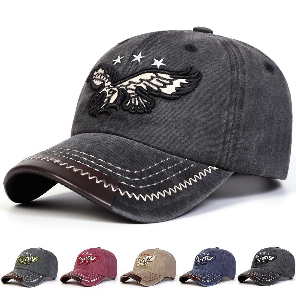 1pc Eagle Pentagram Embroidery Wash Baseball Caps for Men,Spring and Summer Outdoor Adjustable Casual Driver Hats Sunscreen Hat