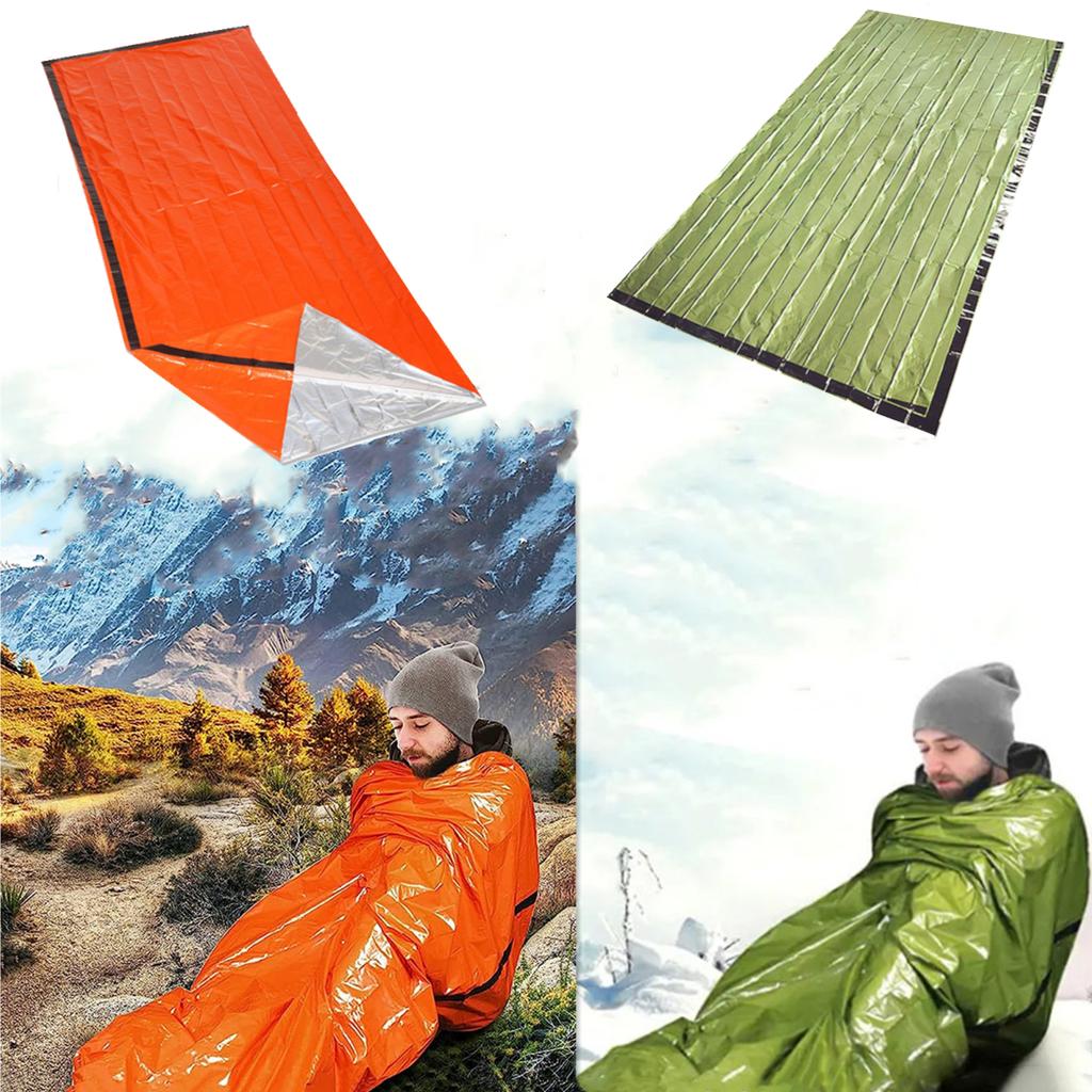 Outdoor-Notfall-Überlebens-Schlafsack, Thermodecke, Mylar, wasserdicht, wiederverwendbar, tragbar, für Camping, Wandern, Notfallausrüstung