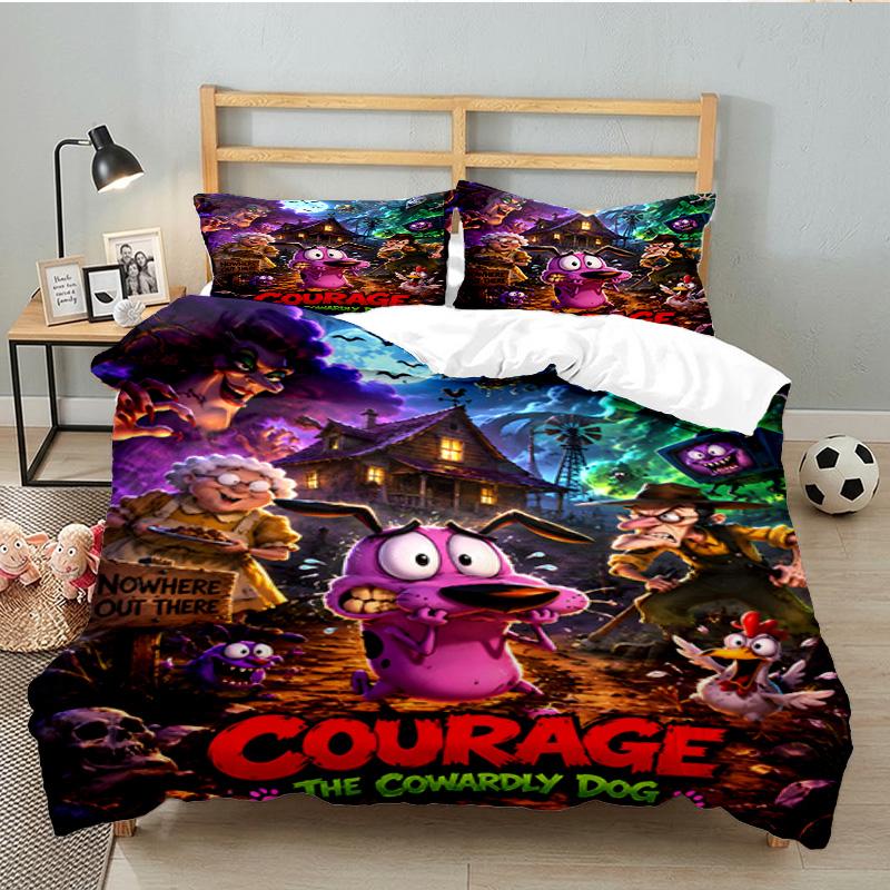 Courage dog Moonlit Adventure 3PCS Bedding set,Ideal for 1pc Duvet Cover And 2pcs Pillowcases Perfect for Fan gift,Ideal for Bedroom, Dormitory