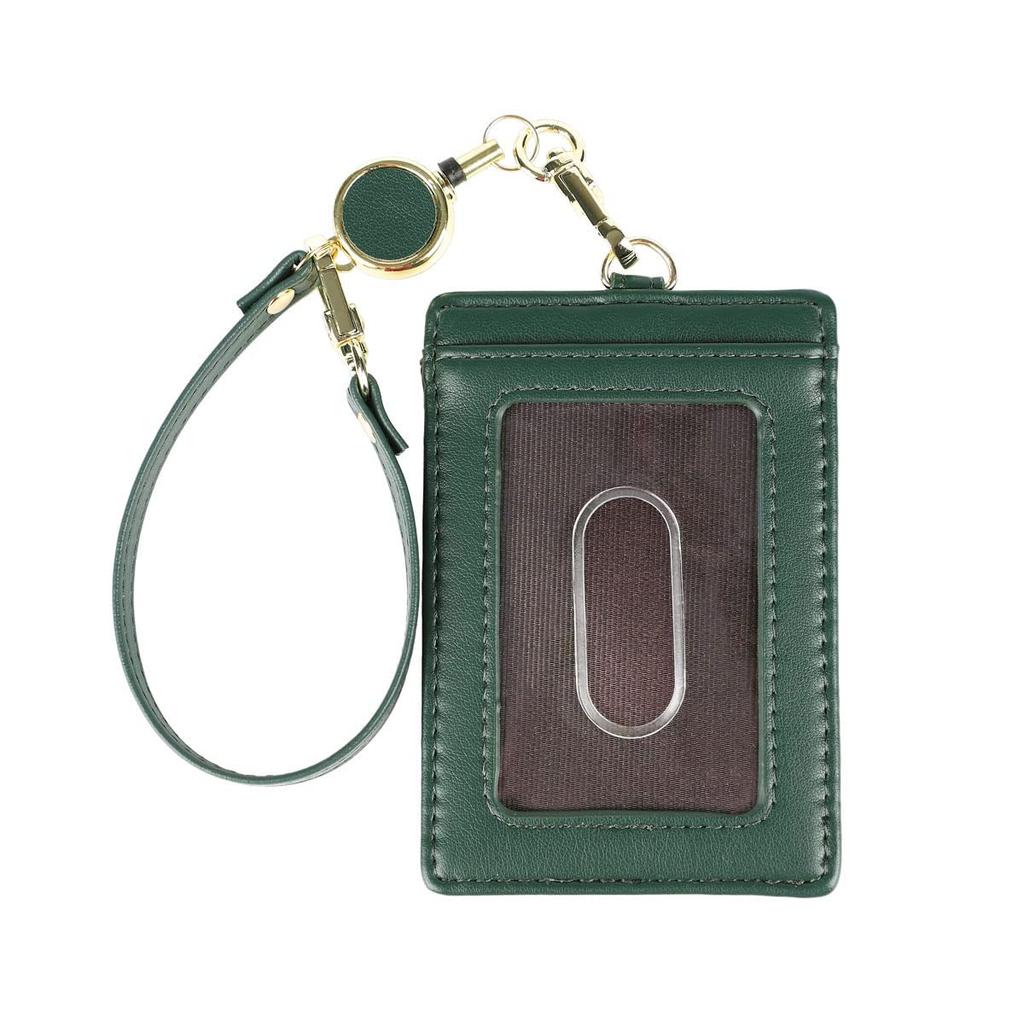 Lizdays Pass Case with Holds 2 IC Includes Extendable Reel Suitable for Men and Women Reel, Cards, Strap, (Green)