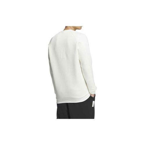 Adidas קפוצ'ון ספורט צווארון עגול בצבע אחיד עם לוגו לגברים, לבן