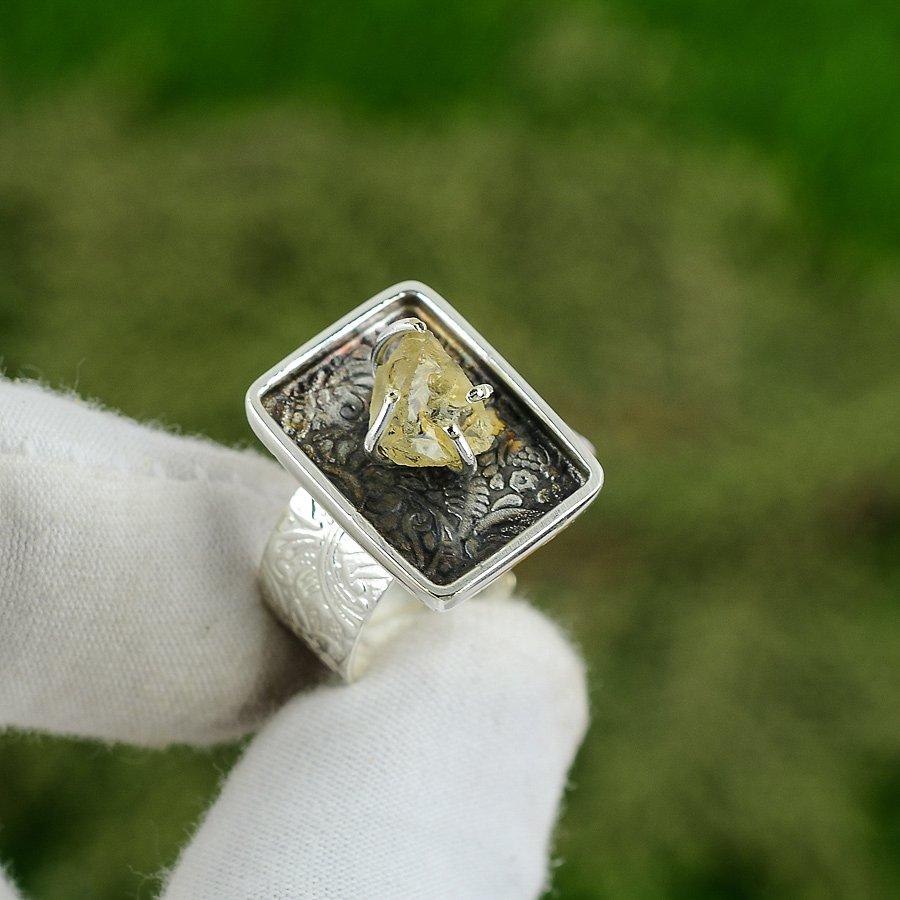 

Natural Citrine Rough Gemstone 925 Silver Multi Stone Adjustable Ring For Girls Adjustable