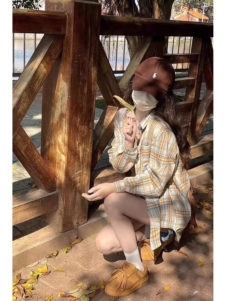 Damen Gelb Kariert Französische Jacke Bluse - Petite Größe, Langarm, Frühling/Herbst 2025