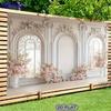 2D Elegant White Window Backdrop Pink Flower Wedding & Party Decor