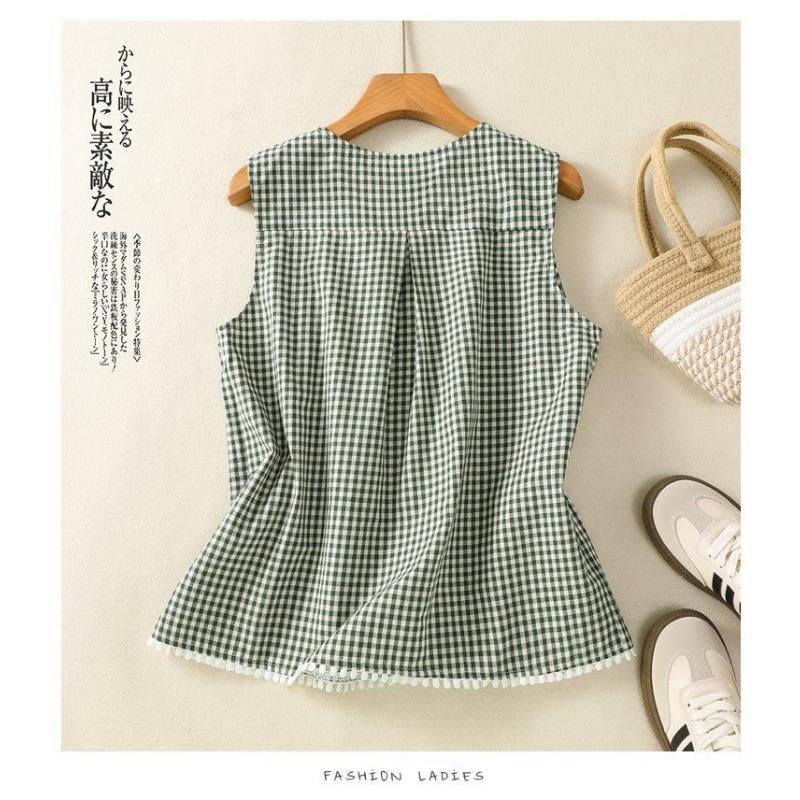 

Women s Green Checkered Dress Button Front Ruffled Hem Casual Midi Dres L