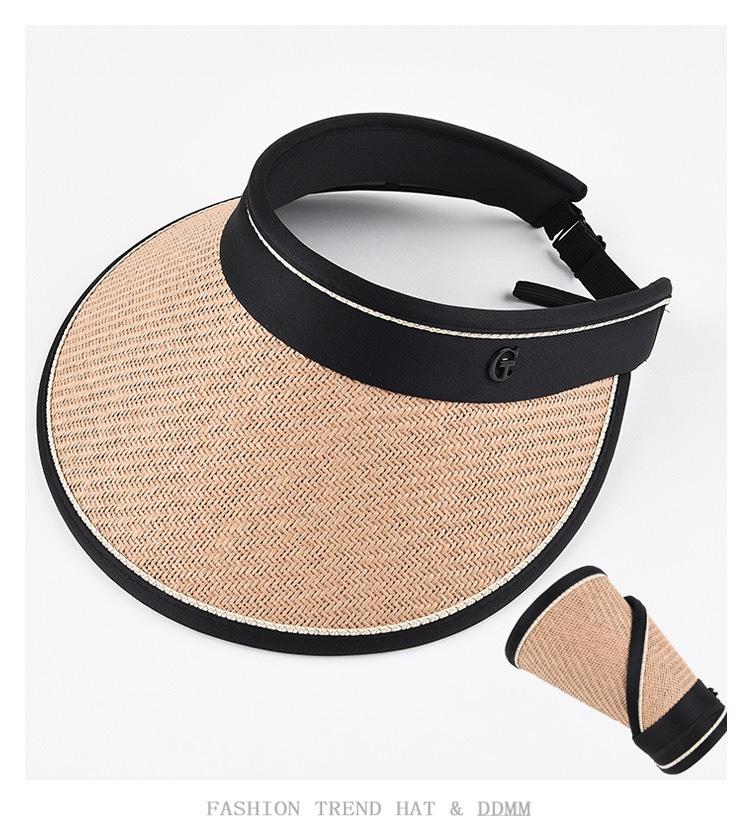 Vinyl Empty Top Hat Women'S Summer Sun Protection Straw Hat Uv Protection Big Brim Cycling Roll Sun Hat Uv Sun Hat