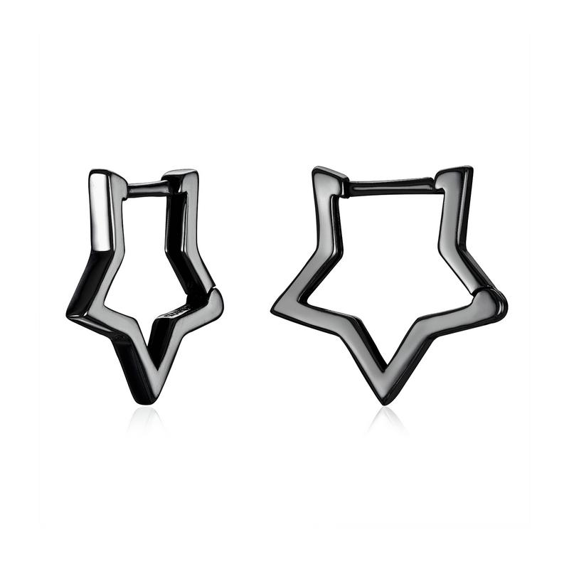 WOSTU 925 Silver Simple Star Hoop Earrings For Women Black Gold Statement Geometric Hollow Ear Buckle Minimalism Party